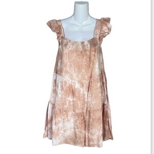 Talulah Cap Sleeve Pink White Tie Dye Tiered Summer Dress Size L Coastal Cowgirl